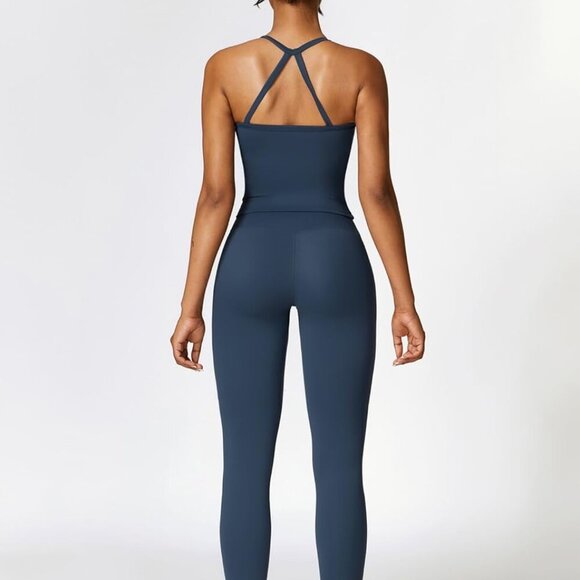 Womens Workout Sets Two Piece Cross Back Tank Top Matching High Waist Leggings S - Picture 5 of 6